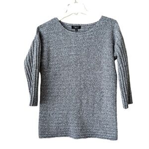 Spense Knits Gray Ribbed Sweater 3/4 Sleeves Crewneck Size Medium